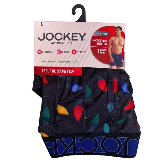 Jockey Men's Active Microfiber Stretch Boxer Briefs Christmas Light Size Large L - Picture 1 of 2